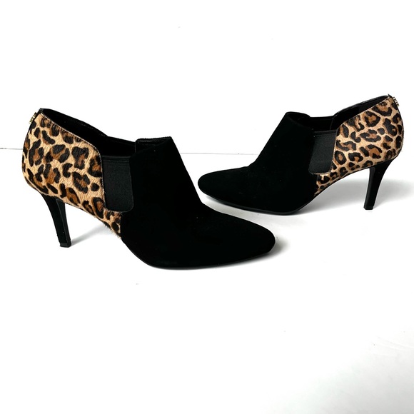 Cole Haan Shoes - Cole Haan Raquel Suede & Calf-Hair Black and Leopard Print Heeled Ankle Bootie